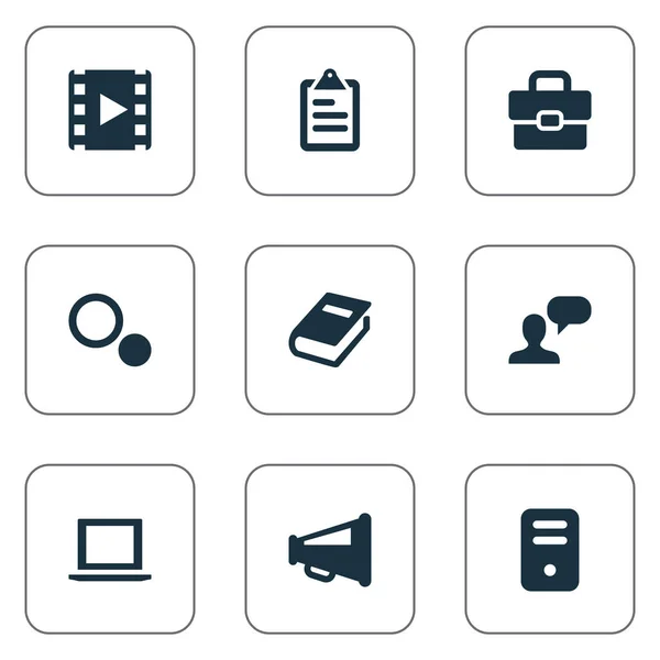 Vector illustratie Set van eenvoudige Design iconen. Elementen aktetas, systeemeenheid, beoordeling en andere synoniemen handtas, Computer en de instellingen. — Stockvector