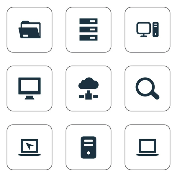 Vector Illustration Set Of Simple Computer Icons. Elements Computer, Memory, Laptop And Other Synonyms Seek, Processor And Station. — Stock Vector