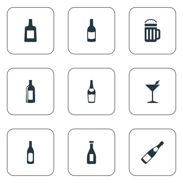 Vektor Illustration Set von einfachen Getränken Symbole. Elemente Flasche, Ketchup, Cognac und andere Synonyme Brandy, Cognac und Wodka. — Stockvektor