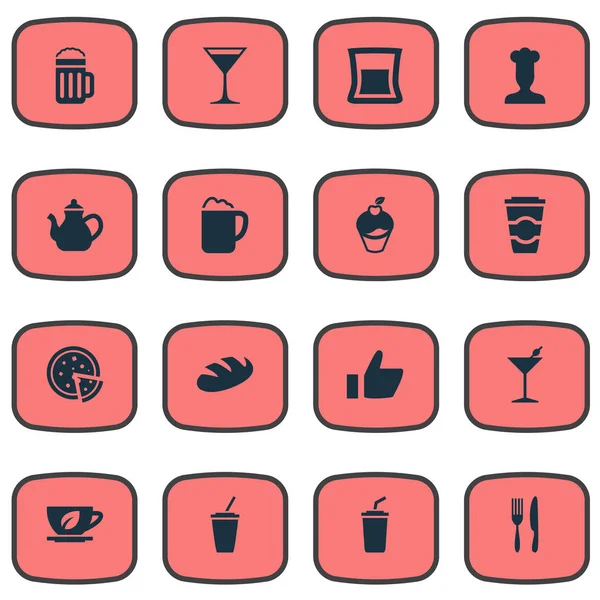 Vektor Illustration Set von einfachen Getränken Symbole. Elemente Weinglas, Muffin, Bier und andere Synonyme Milchshake, Pub und Martini. — Stockvektor