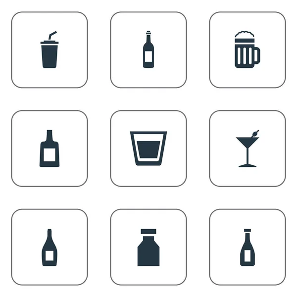 Conjunto de ilustración vectorial de iconos de agua simples. Elementos Ketchup, Vial, Licor y Otros Sinónimos Pub, Martini y Drogas . — Vector de stock