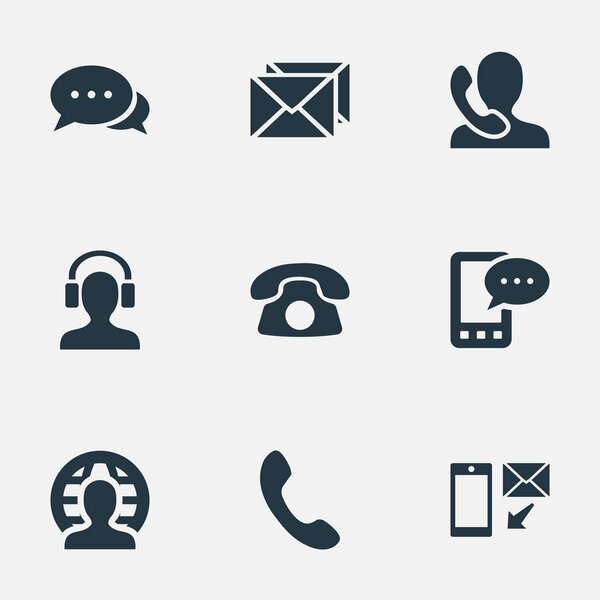 Векторный набор простых иконок. Элементы New-Come Letter, Postal, International Job and Other Synonyms Dialogue, earphone and Mail
.