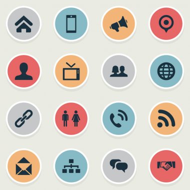 Vektör çizim basit ağ simgeler kümesi. Öğeleri yakışıklı, mektup, ağ televizyon eşanlamlı, konuşma ve ev.