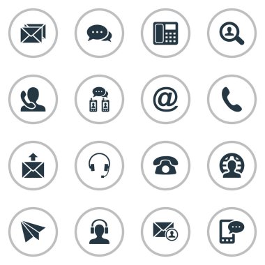 Vektör çizim basit iletişim simgeler kümesi. Öğeleri telefon, iletişim, posta ve diğer eş anlamlı House, mesaj ve sembolü.