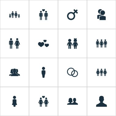 Vektör çizim basit sevgili simgeler kümesi. Öğeleri bayım, yüzük, soy ve diğer eş anlamlı duygu, soy ve arkadaşları.