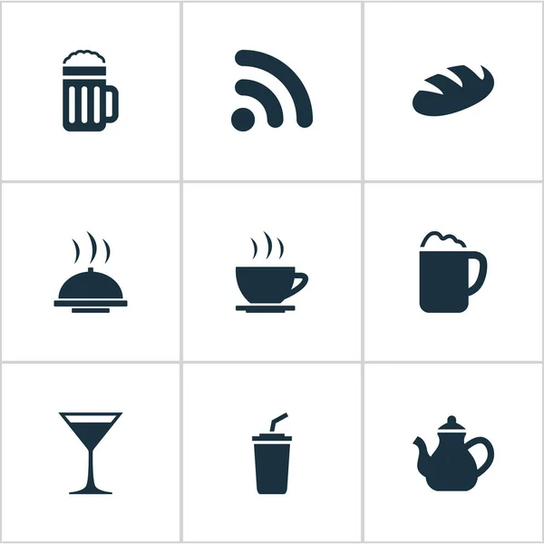 Conjunto de ilustração vetorial de ícones de bebidas simples. Elementos Smoothie, Pão, Bandeja de alimentos e outros Sinônimos Servir, Cerveja e Smoothie . — Vetor de Stock