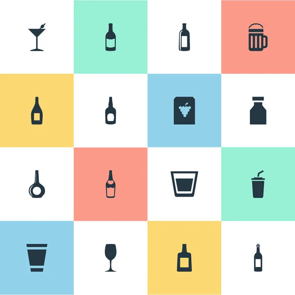 Conjunto de ilustración vectorial de iconos de agua simples. Elementos Vidrio, Alcohol, Brandy Sinónimos Brandy, Martini Y Contenedor . — Vector de stock