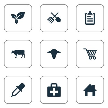 Vektör çizim basit hasat simgeler kümesi. Öğeleri sepeti, Buffalo, çanta ve diğer eş anlamlı veri deposu ve Bahçe Bitkileri.