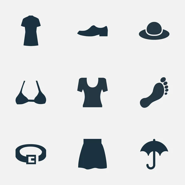 Conjunto de ilustración vectorial de iconos de ropa simples. Elementos Brolly, Falda, Brasserie Y Otros Sinónimos Mujer, Paraguas Y Moda . — Vector de stock