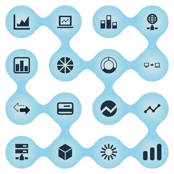 Vector illustratie Set van eenvoudige Data iconen. Elementen groei, gegevens, verspreiden grafiek en andere vorm van synoniemen, pijlen en kubus. — Stockvector