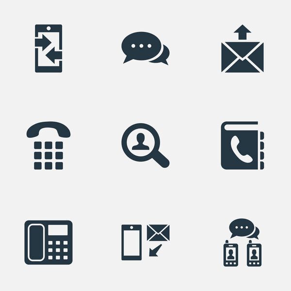 Векторный набор простых контактных иконок. Elements Monitor, House Phone, Job Research and Other Synonyms Mailing, Handset And Send
.