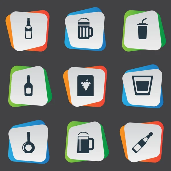 Vector Illustration Set of Simple Beverage Icons (en inglés). Elementos Vino, Alcohol, Taza De Plástico Y Otros Sinónimos Fiesta, Vino Y Viña . — Vector de stock