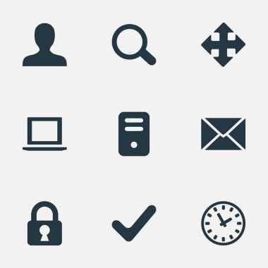 Vektör çizim basit uygulama simgeler kümesi. Öğeleri izle, onay, kullanıcı ve diğer eş anlamlı sözcükler zarf posta ve yakınlaştırma.