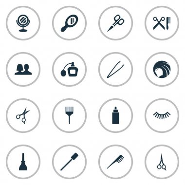 Vektör çizim basit Spa simgeler kümesi. Öğeleri tarak, kerpeten, Kuaför aracı ve diğer eş işlemek, Kuaför ve çivi.