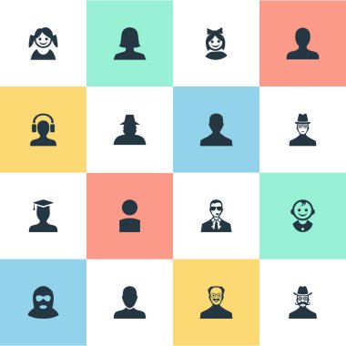 Vektör çizim basit üye simgeler kümesi. Öğeleri suçlu, erkek kullanıcı, portre ve diğer eş anlamlı Aracısı iş ve kız.
