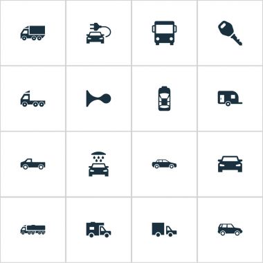 Vektör çizim basit taşıma simgeler kümesi. Öğeleri Camion, sevk irsaliyesi, araç ve diğer eş anlamlı Hatchback otomatik ve gövde.