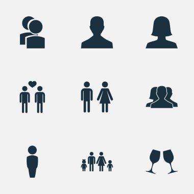 Vektör çizim basit sevgili simgeler kümesi. Öğeleri Eşcinsel, bardağı, çift ve diğer eş anlamlı arkadaşları, baba ve boşanma.