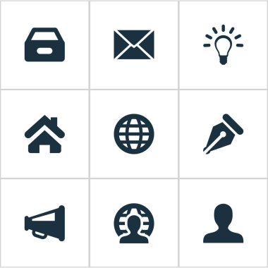 Vektör illüstrasyon iş basit simgeler kümesi. Öğeleri lamba, insan, ev ve diğer eş anlamlı insan imzalamak ve kutu.