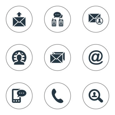 Vektör çizim Set basit simgeler bağlayın. Öğeleri mektup yazar, yazışma, posta ve diğer eş anlamlı e-posta, söz ve sembolü.