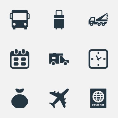 Vektör çizim basit Carting simgeler kümesi. Öğeleri seyahat Bagaj, dakika, tahliye araç ve diğer eş anlamlı tahliye Holdall ve Gündem.