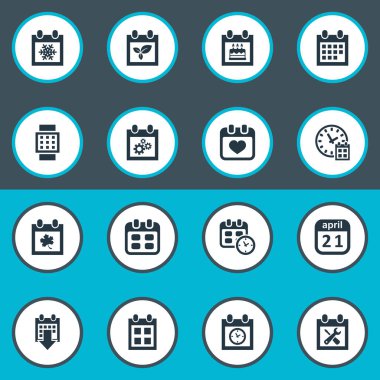 Vektör çizim basit zaman simgeler kümesi. Öğeleri kalp, yaprak, tarihi ve diğer eş anlamlı dişli özel ve planlayıcısı.