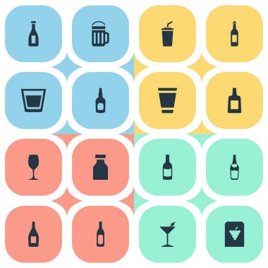 Vektör çizim basit su simgeler kümesi. Öğeleri asma, Züccaciye, kupa ve diğer eş anlamlı viski, votka ve şişe.