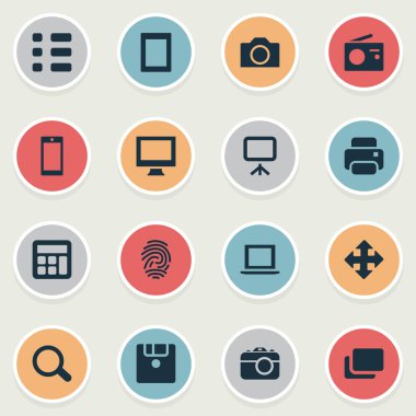 Vektör çizim basit aygıt simgeler kümesi. Öğeleri düzeni, ekleme aygıt, dokunmatik bilgisayar ve diğer eş anlamlı radyo, dokunma ve hareket.