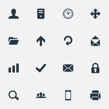 Vektör çizim basit Apps simgeler kümesi. Öğeleri kullanıcı, toplum, yukarı doğru yönde ve diğer eş uzanır, yazıcı ve açık.