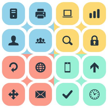 Vektör çizim basit Apps simgeler kümesi. Öğeleri yukarı doğru yönü, mesaj, istatistik ve diğer eş anlamlı ok kullanıcı ve Smartphone.