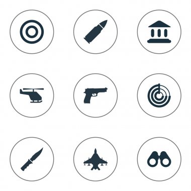 Vektör çizim basit terör simgeler kümesi. Öğeleri Adliye, teleskop, tabanca ve diğer eş anlamlı helikopter, Adliye ve kuvvet.
