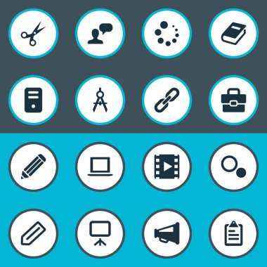 Vektör çizim basit kullanıcı arabirimini simgeler kümesi. Öğeleri zamanlama, sistem biriminin, daire pusula ve diğer eş anlamlı çanta, portföy ve ayarları.