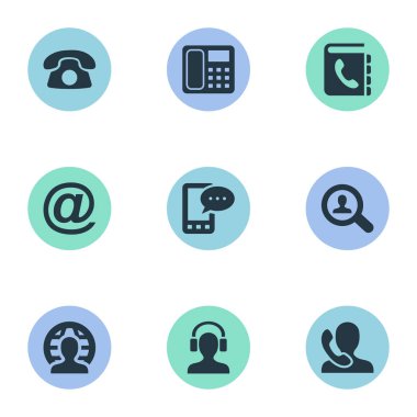 Vektör çizim basit iletişim simgeler kümesi. Öğeleri iletişim, posta, e-posta simgesi ve diğer eş anlamlı Communicator kariyer ve adam.