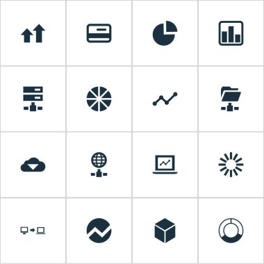 Vektör çizim basit veri simgeler kümesi. Öğeleri Ekonomi, plastik para, Internet sunucusu ve diğer eş gönderme, ilerleme ve yaymak.