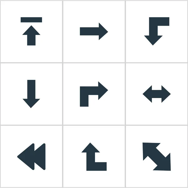 Vector illustratie Set van eenvoudige pijlen iconen. Elementen naar achteren, de goede richting, de achteruitrijinrichting en de andere synoniemen uploaden, wijzen en overbrengen. — Stockvector