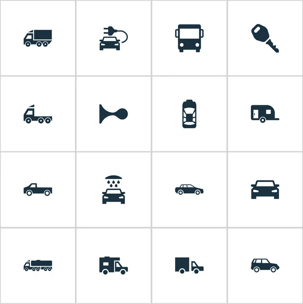 Conjunto de ilustración vectorial de iconos de transporte simples. Elementos Camión, Envío, Vehículo y Otros Sinónimos Hatchback, Auto y Carcasa . — Vector de stock