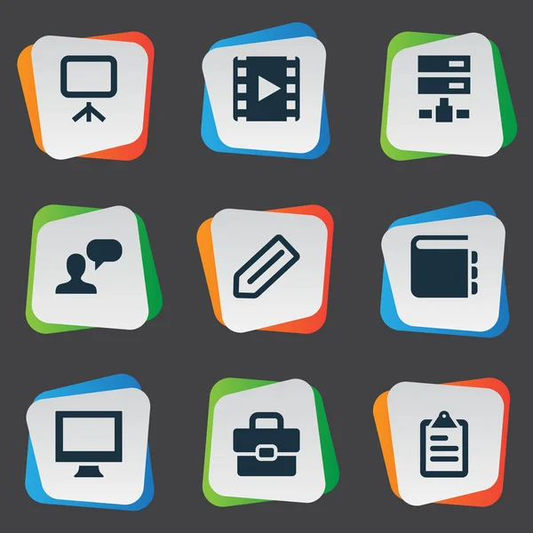 Ilustración vectorial Conjunto de iconos simples Iconos. Tag Elementos, Plano, Mostrar y otros sinónimos Plan, Inventario Y Plano . — Archivo Imágenes Vectoriales