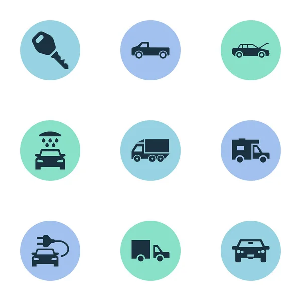 Conjunto de ilustración vectorial de iconos de automóvil simples. Elementos Auto, Servicio de Reparación, Limpieza de Transporte y Otros Sinónimos Automóvil, Transporte y Entrega . — Vector de stock