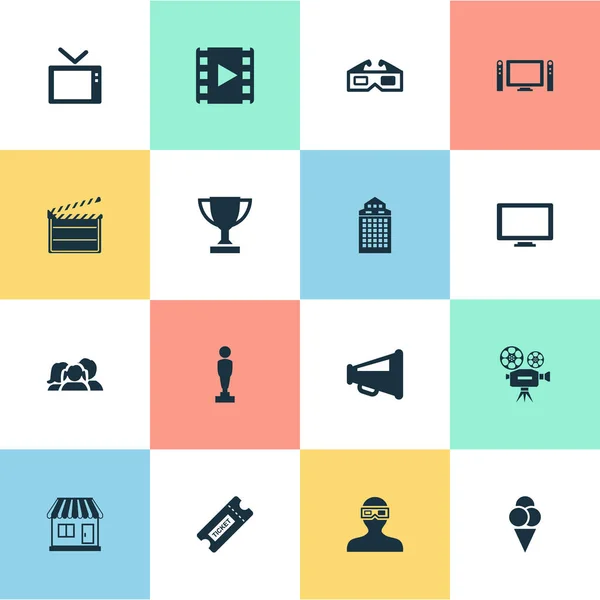 Vector Illustration Set Of Simple Movie Icons. Elements Grocery, Home Cinema, Spectator And Other Synonyms Camcorder, Video And Grocery. — Stock Vector