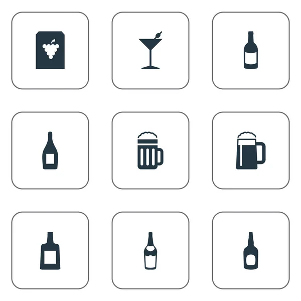 Ilustración Vectorial Conjunto de Iconos de Bebidas Simples. Elementos Pub, Whisky, Martini y otros sinónimos Vino, Botella y Champán . — Vector de stock