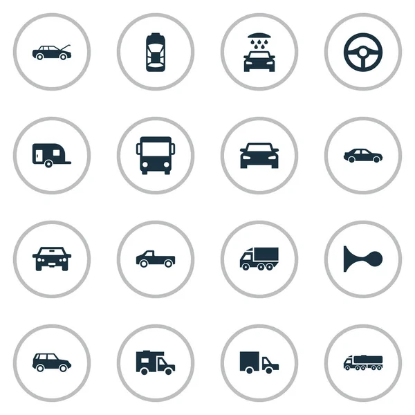 Conjunto de ilustración vectorial de iconos de transporte simples. Elementos Klaxon, transporte, reparación y otros sinónimos Bus, Klaxon y entrega . — Vector de stock