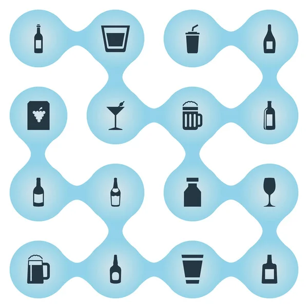 Ilustración Vectorial Conjunto de Iconos de Bebidas Simples. Elementos Vial, Licor, Brandy Sinónimos Agua, Plástico y Viña . — Vector de stock