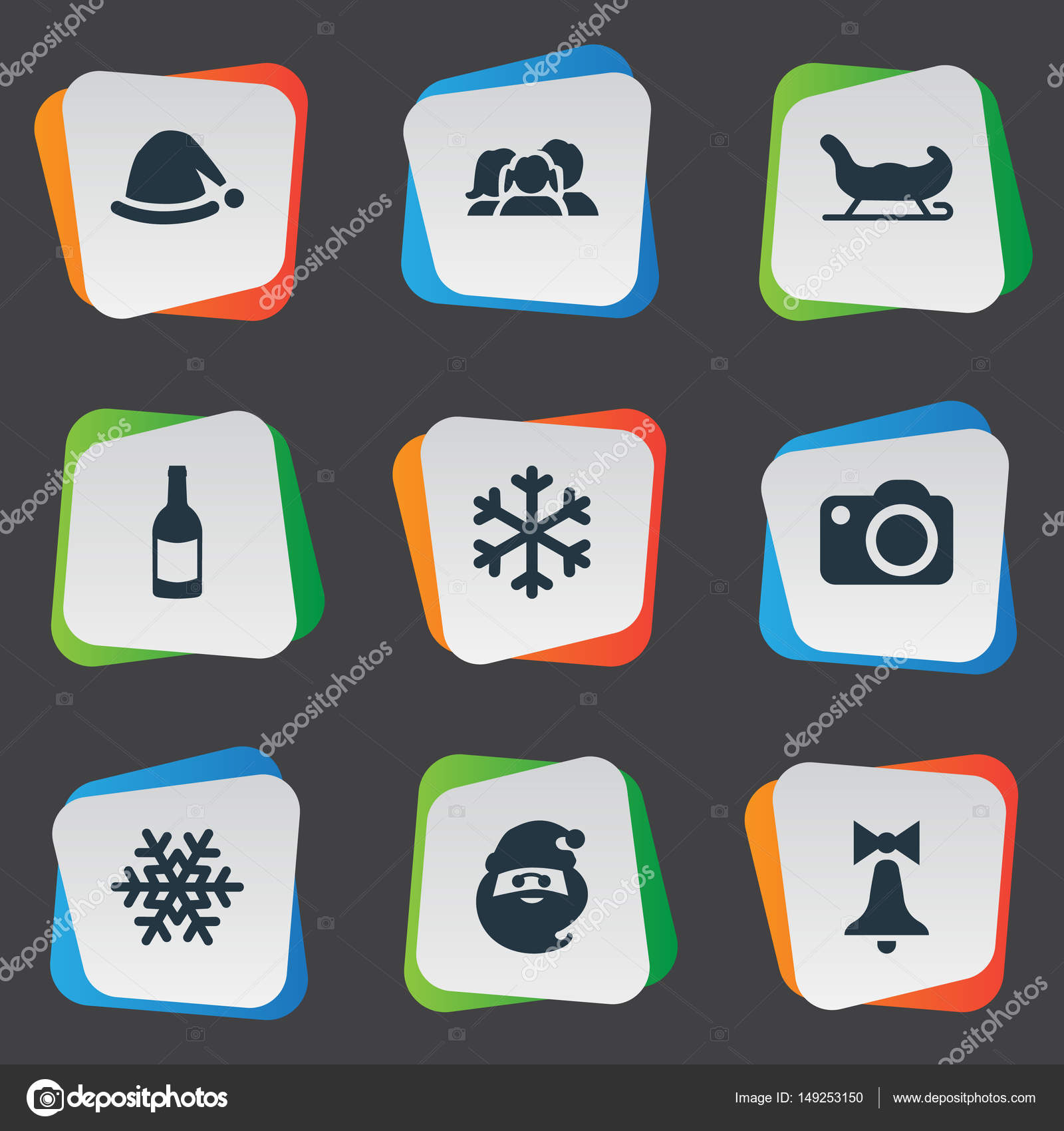 Vector Illustration Set Of Simple Christmas Icons Elements