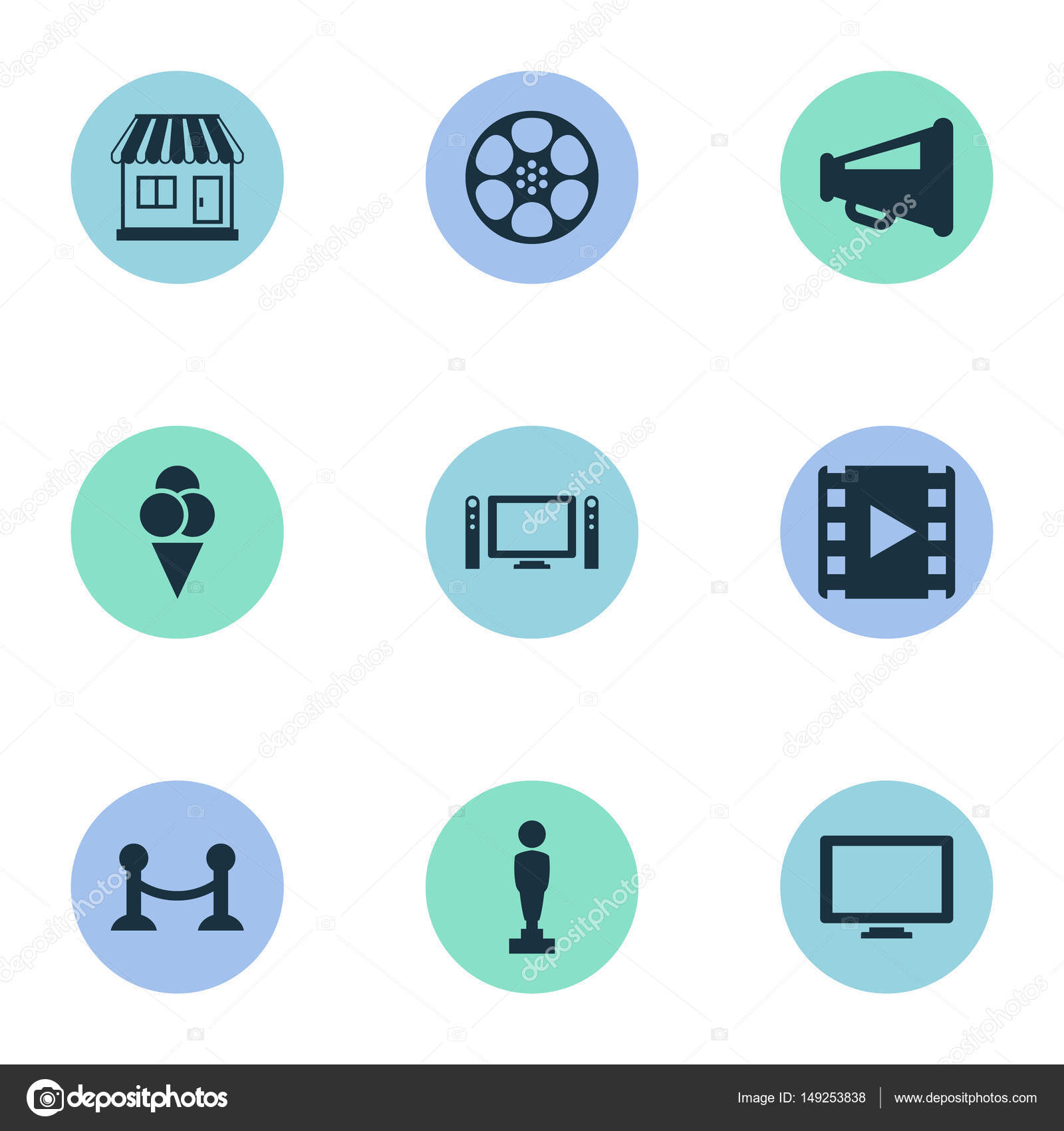 Vector Illustration Set Of Simple Film Icons Elements Rope Barrier