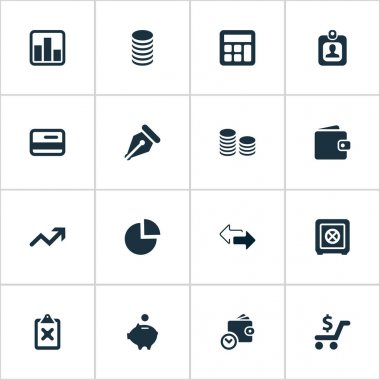Vektör çizim basit yatırım simgeler kümesi. Öğeleri kimlik doğrulama, kredi kartı, harcama ve diğer eş anlamlı artış, kalem ve büyüme.