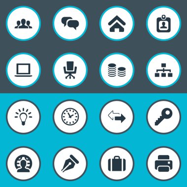 Vektör çizim basit B2b simgeler kümesi. Öğeleri NIB, parola, bilgisayar ve diğer eş anlamlı fikir, yazıcı ve dizüstü.