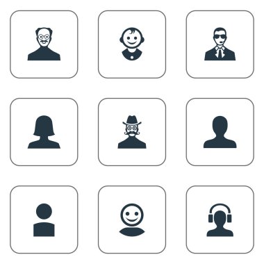 Vektör çizim basit üye simgeler kümesi. Öğeleri Insider, bıyıklı adam, Internet profili ve diğer eş anlamlı erkek, çocuk ve Insider.