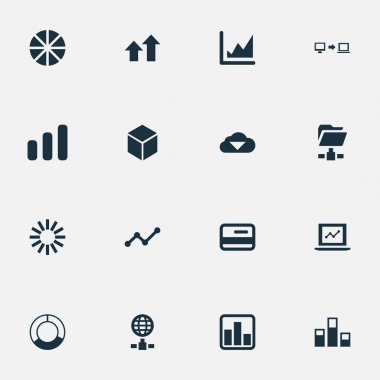 Vektör çizim basit bir analiz simgeler kümesi. Öğeleri sunusu, altıgen, Internet sunucusu ve diğer eş anlamlı para bulut ve artış.