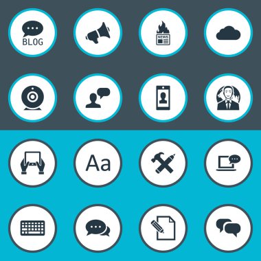 Vektör çizim basit kullanıcı simgeler kümesi. Elements profili, tartışma, dedikodu ve diğer eş anlamlı konuşma, bulutlu ve sözleşme.