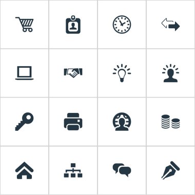 Vektör çizim basit ticaret simgeler kümesi. Öğeleri ilişki, kullanıcı, ampul ve diğer eş anlamlı kalem yaptı ve Pin.