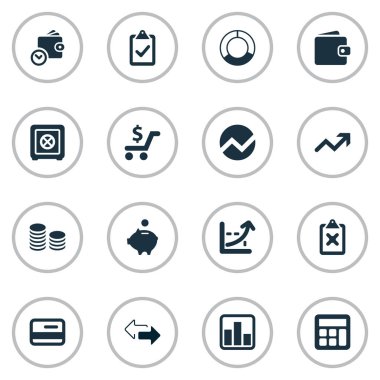 Vektör çizim basit yatırım simgeler kümesi. Öğeleri daire diyagram, harcama, kredi kartı ve diğer eş anlamlı kredi hesap makinesi ve Analytics.